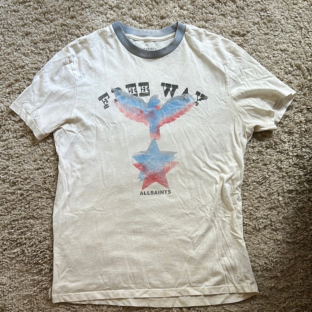 All Saints Cream Graphic T-Shirt for Men